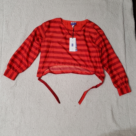 Future Collective with Kahlana Barfield Brown Long Sleeve Drawstring Blouse - Picture 4 of 6